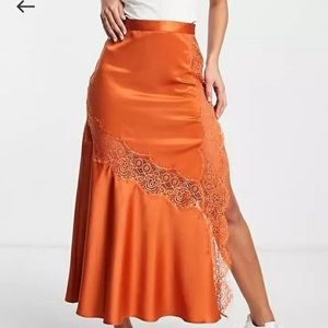 ASOS design midi lace satin slip skirt
